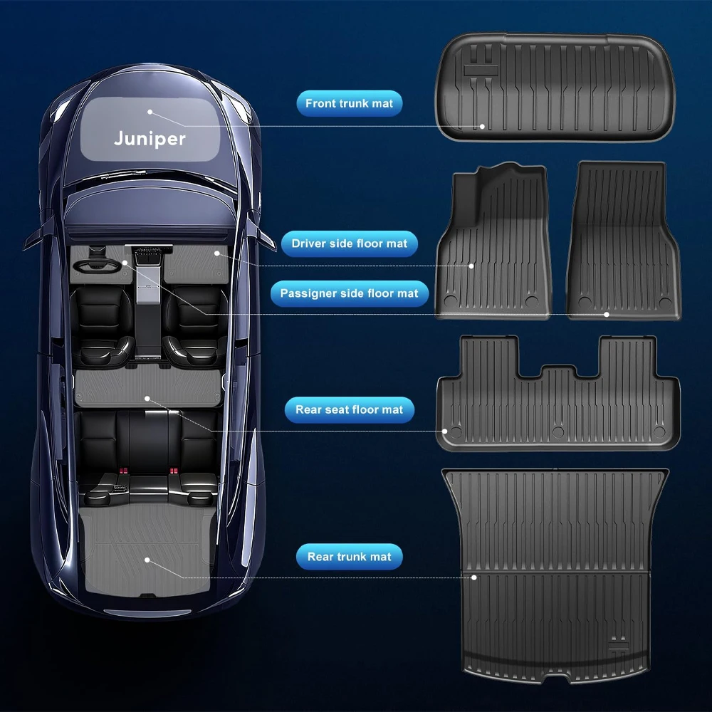 ل جديد تسلا نموذج Y العرعر إطلاق 2025 TPE الحصير أمتعة مقاومة للماء حصيرة الجبهة الخلفية الجذع الحصير اكسسوارات السيارات الداخلية