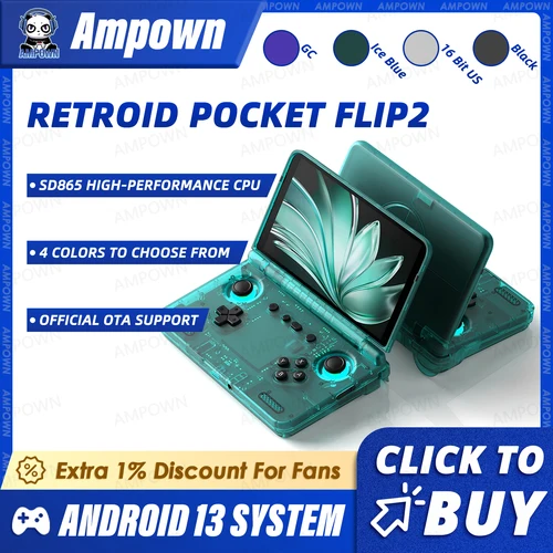 Retroid Pocket Flip2 휴대용 게임 콘솔 5.5'' AMOLED 화면 비디오 출력 MTK Snapdragon 프로세서 팬 냉각 고속 충전