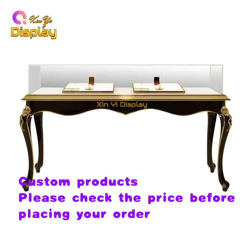 custom.Luxury Stainless Steel Jewelry Display-Elegant Glass Counter LED Lighting Custom Retail Shopping