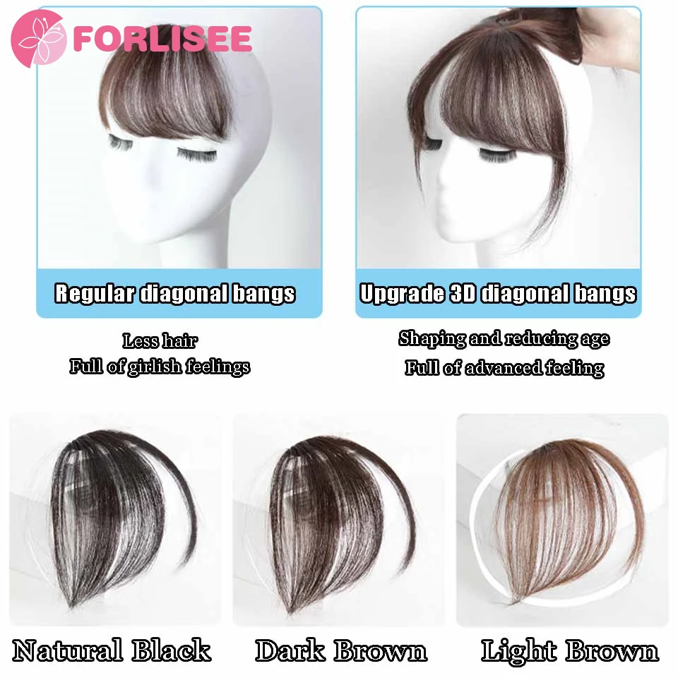 FORLISEE Synthetic Oblique Bangs Wig For Women Natural Forehead Air Bangs Wig Seamless Fake Bangs Hair Piece Head Curtain Bangs