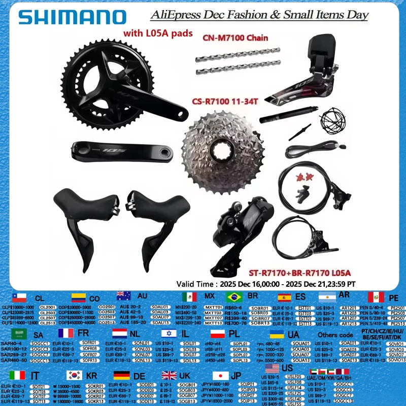

Shimano 105 Di2 R7170 R7100 2x12Speed Crank 170mm/172.5mm R7150 Rear Derailleur R7100 11-36T/11-34T Cassette Road Bike Groupset