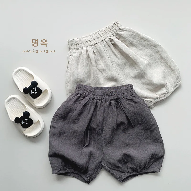 Kids Pants Cotton Hemp Summer Children Baby Korean 2024 Causal Time Versatile Shorts Boys Girls Trousers Fashion Solid