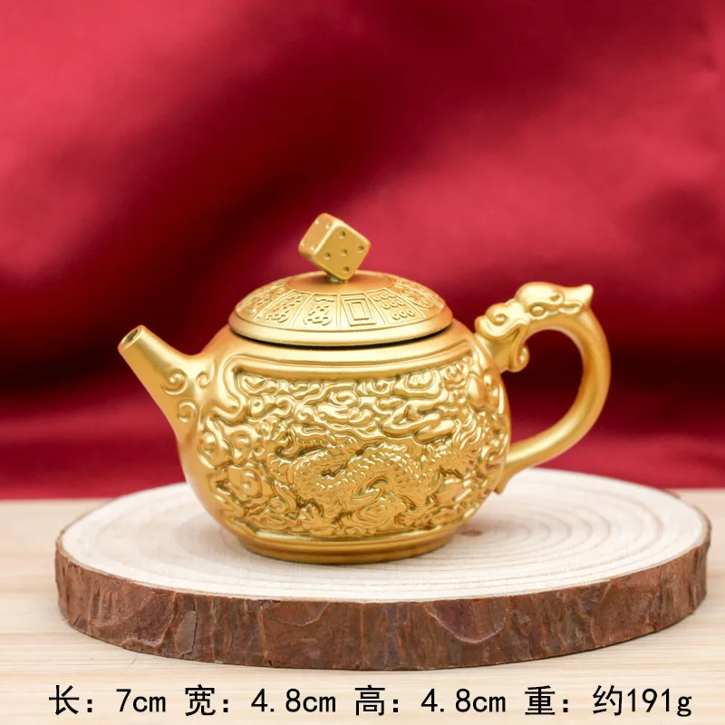 Wholesale Two Pieces Price Large Dragon and Phoenix Handle Pot Rotating Hand Pieces Alluvial Gold Craft Creative Desktop Prosper