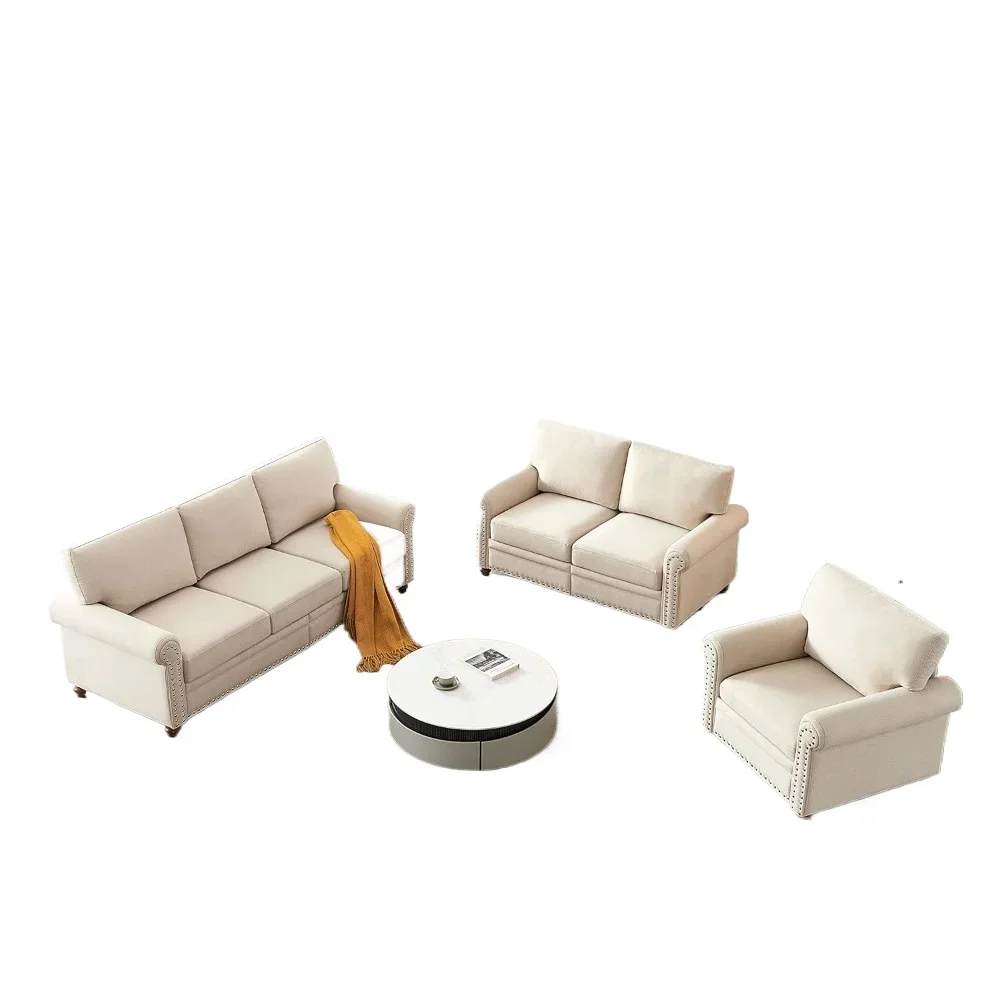 Sofa Sets Sectional Living Room with Storage Space & Solid Wood Legs Linen Upholstered Couches Sofa