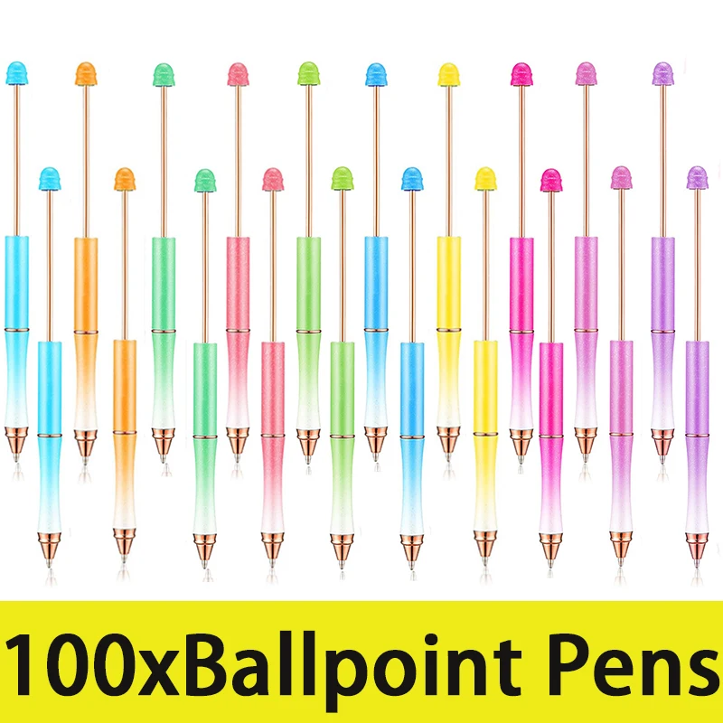 

100Pcs Metal Beadable Pen Bead Pens Ballpoint Pen Black Ink Pen Fine Point Roller Pens Signature Pens Stationary