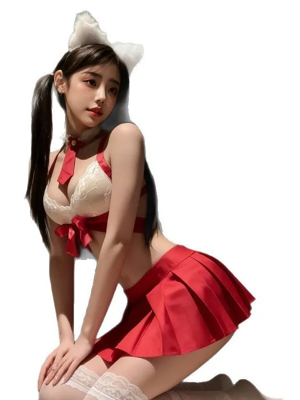 مجموعة موحدة JK لطيف صغير الصدر لينة جرس مثير طالب قصيرة مطوي تنورة عارية الذراعين العميق الخامس الحمالات أكمام تنورة مجموعات X5DM