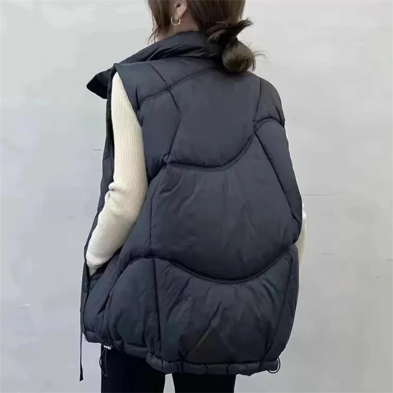 2024 New Women\'s Winter Puffer Vest Harajuku Loose Oversize Sleeveless Vest Coat Jacket Big Pocket Zipper Streetwear Waistcoat O