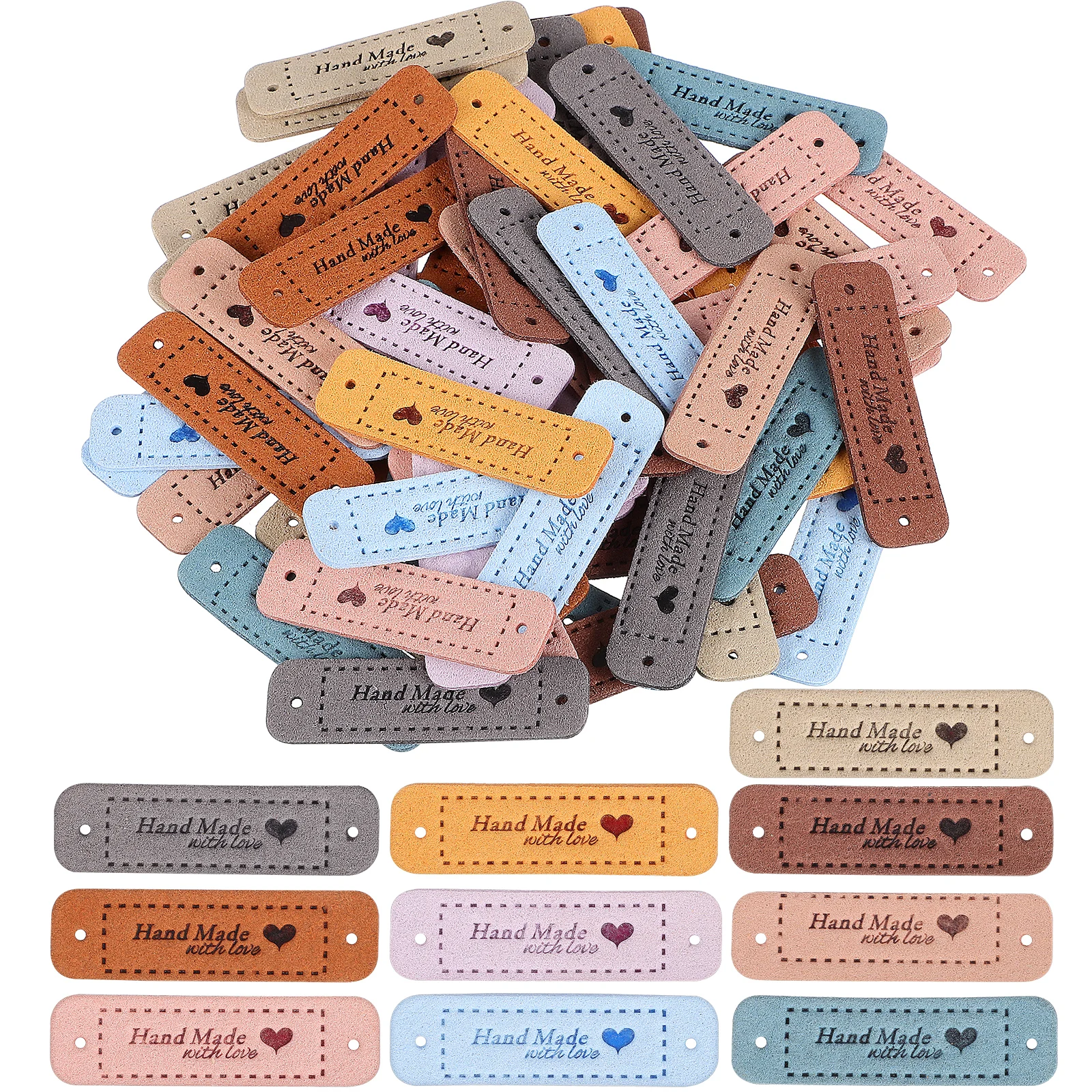 

60 pcs Microfiber Labels Hand Embossed Fleece Tags for Clothing Bags Handmade Craft Sewing Multiple Colors Pre Holes