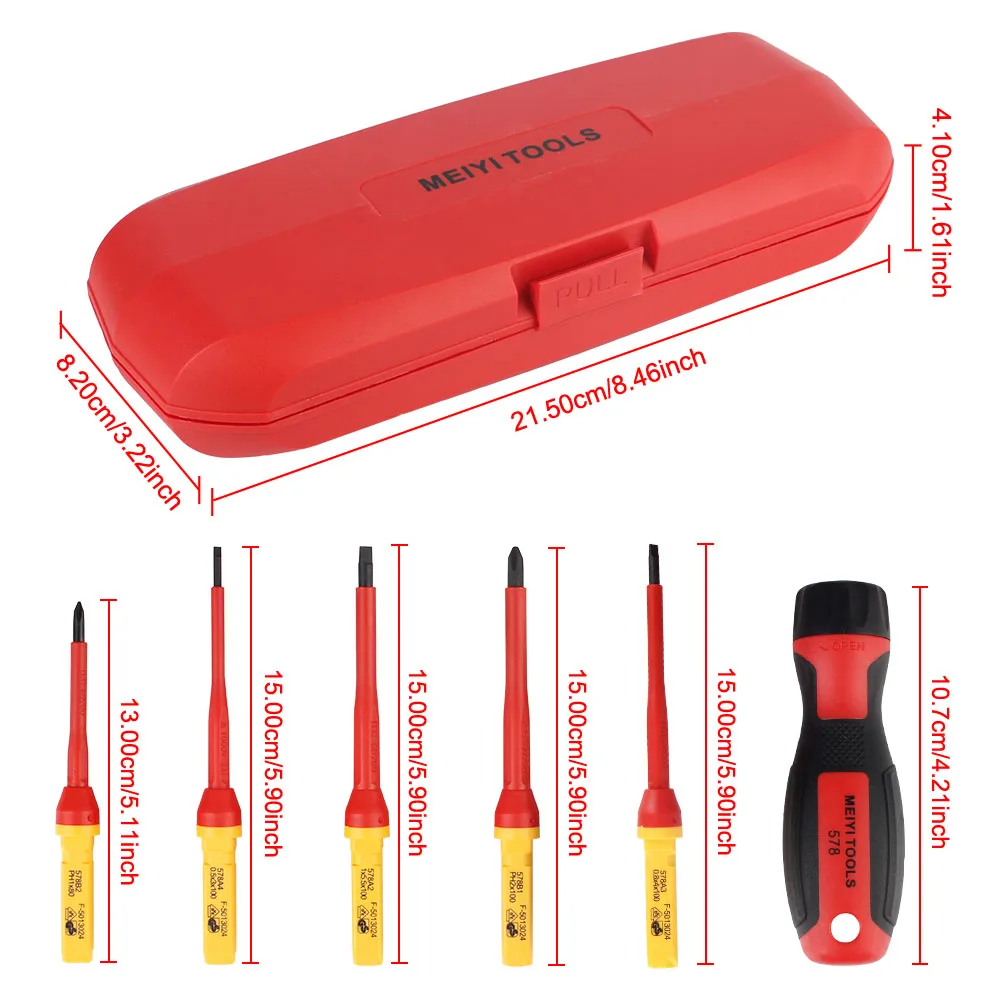 7개입 1000V 절연 드라이버 세트 평면 및 필립스 드라이버 자석 손잡이 탈착식 오토바이 자동차 제거 도구