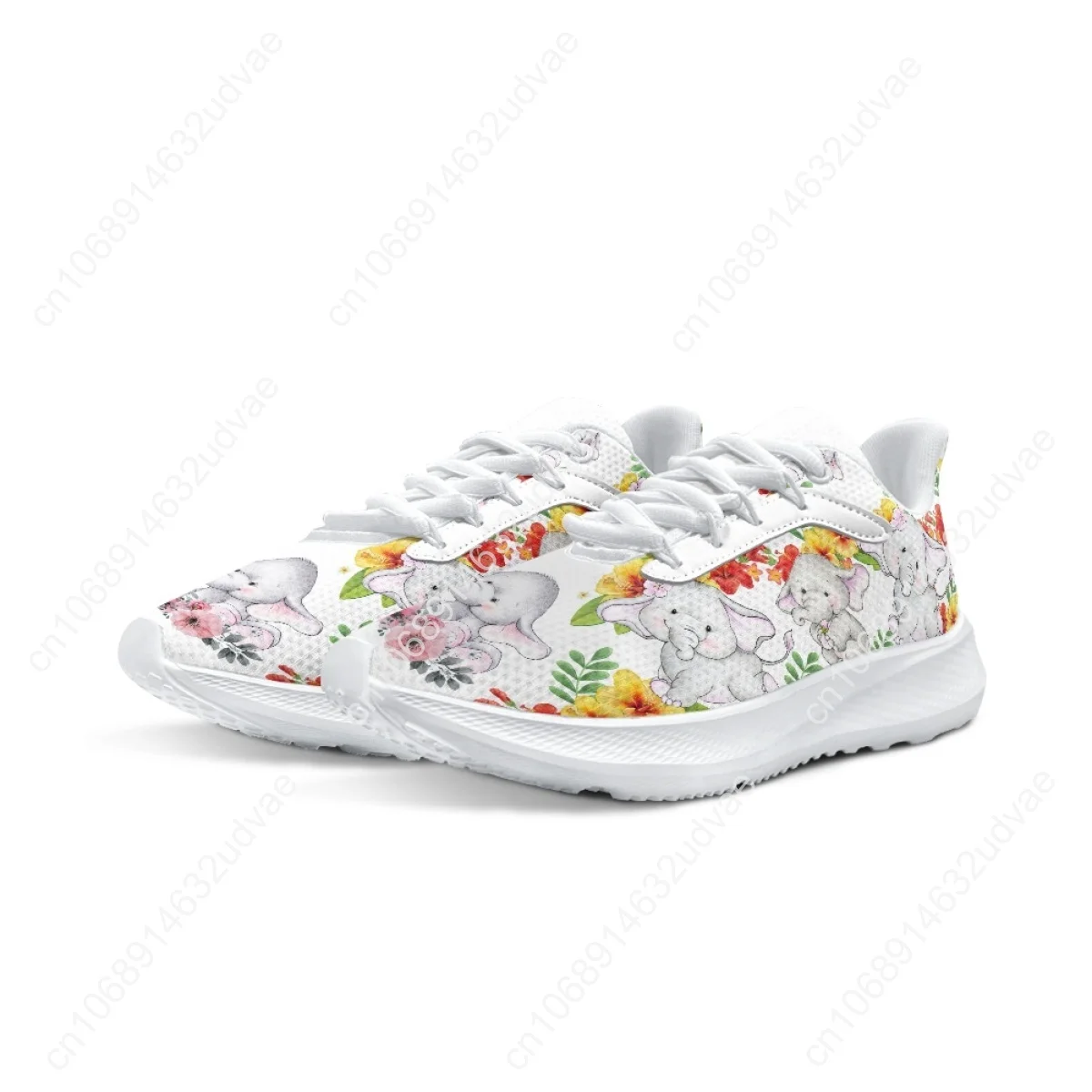 Women's Casual Sneakers Cute Sunflower Elephant Pattern Ladies Non-Slip Flats Shoes Lightweight Outdoor Girls Running Footwear