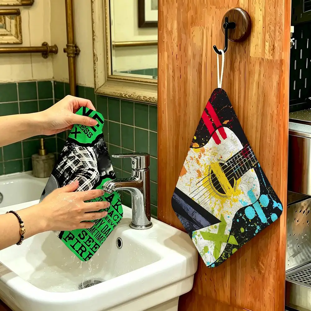 Classic Singer E-Ed S-Sheeran Polyester Cotton Hanging Kitchen Towel, Skin Friendly Hand Wiping Towel for Hotel Cafe Household