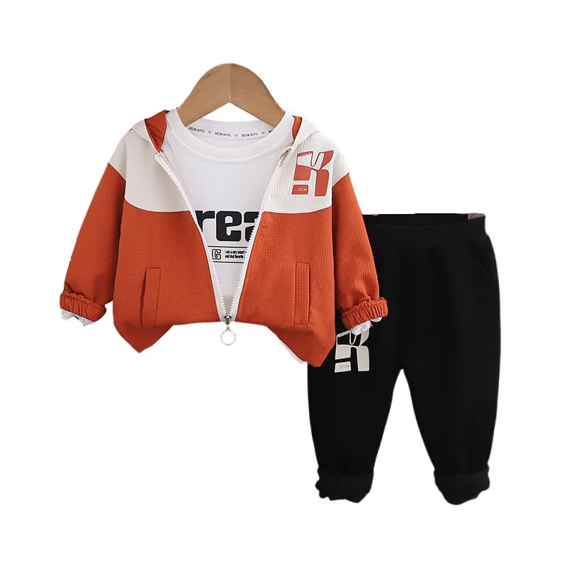 

Korean Baby Boys Designer Luxury Clothes 2024 Fall Patchwork Letter Hooded Jackets + T-shirts + Pants Kids Set Christmas Outfits