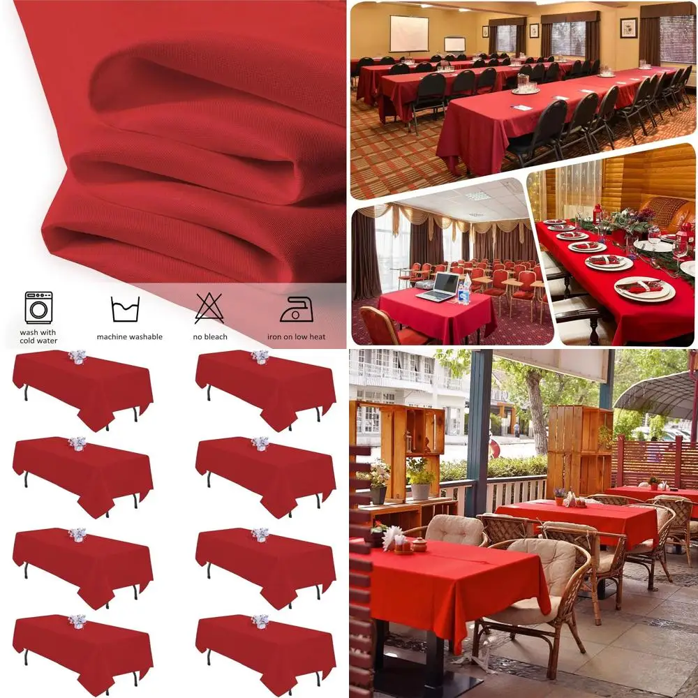 

60x102 Inch Red Christmas Rectangle Tablecloths for 6ft Tables, Washable Polyester, Ideal for Dining, Banquets, and Weddings