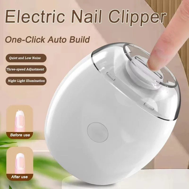 Aparador de Unhas Automático Universal para Adultos, Cortador de Unhas Elétrico com Luz LED e 3 Velocidades, Portátil e Silencioso