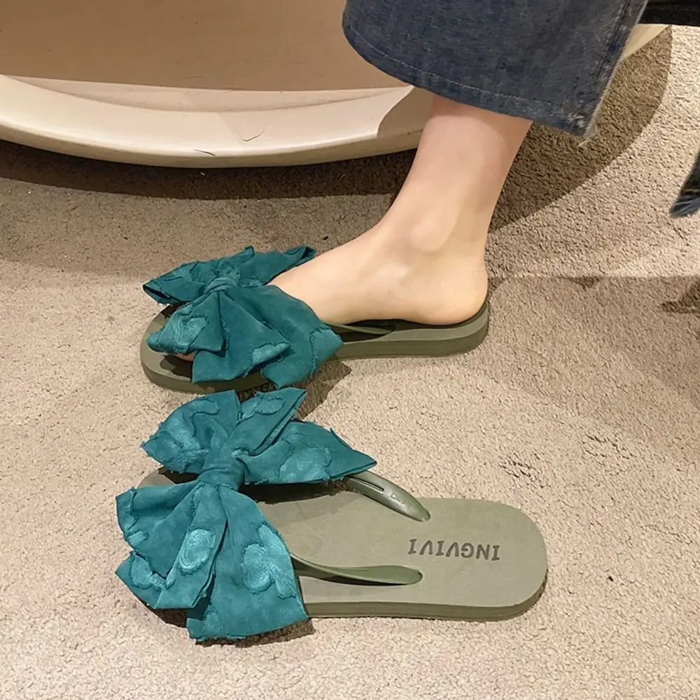 

Cute Soft Sole Bowknot Flip Flops Anti Slip Beachwear Slippers for Women Sweet Shoes Beach Slippers Home