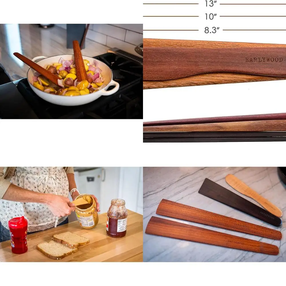 

Деревянные кухонные инструменты из 4 предметов: лопаточки, скребок, разбрасыватель — США, изготовленные из черного дерева, джатоба, крови