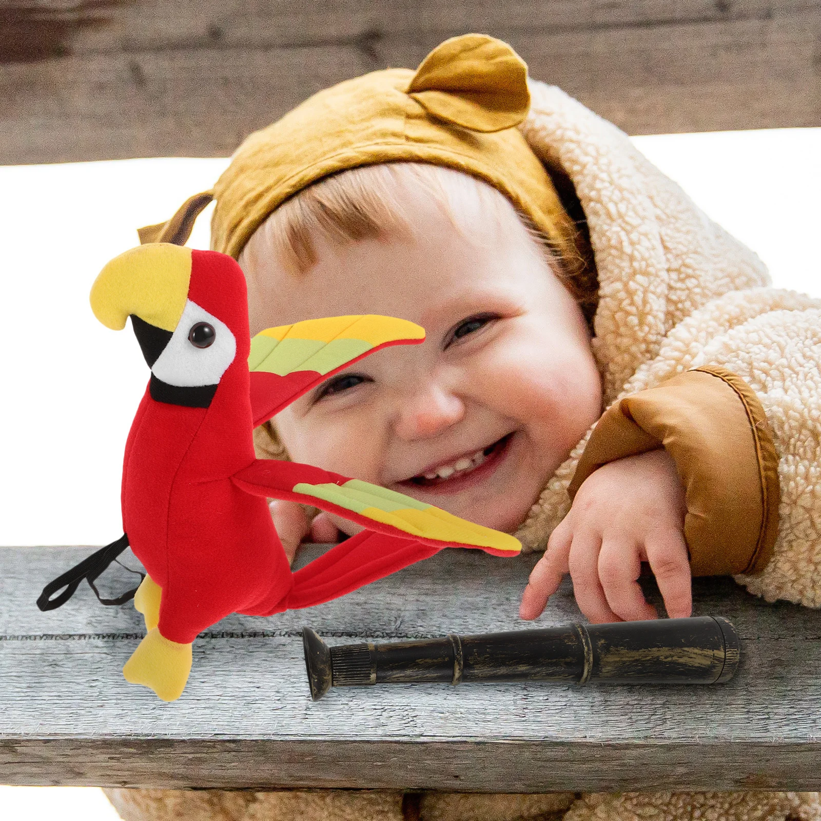 Set di Accessori per Costume da Pirata con Pappagallo Imbottito, Decorazione per Feste di Halloween, Finto Piccolo Telescopio per Cosplay