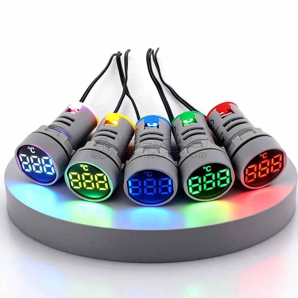 5pcs/lot 22mm Electrical Round Signal Light AD101-22TM Mini LED Digital Display Indicator Thermometer -20~199 Celsius -20℃ 199℃