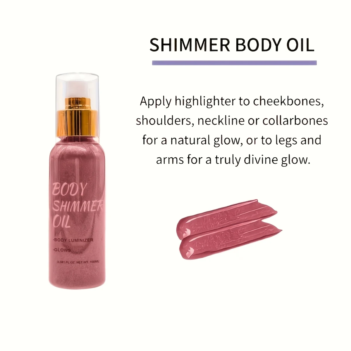 100 مل/3.381 FL OZ، زيت لامع للجسم، مقاوم للماء ومرطب يدوم طويلاً، مضيئة للجسم باللون الذهبي الوردي للوجه والجسم