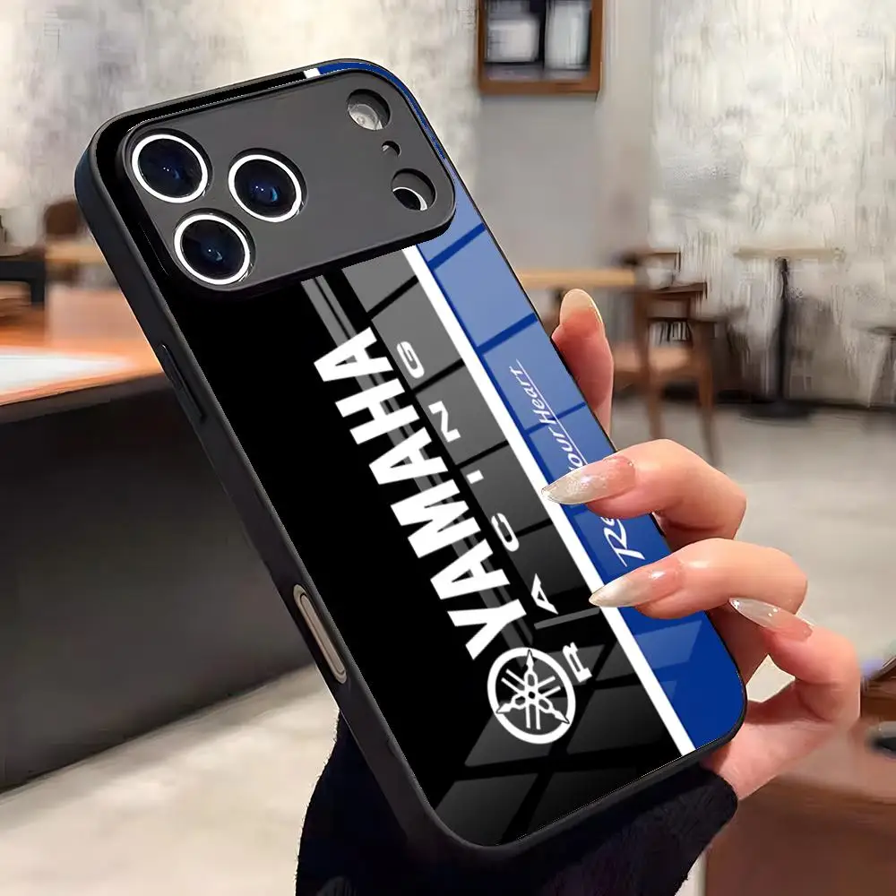 Y-YamAha-a حافظة لهاتف آيفون 17 برو ماكس 16 15 14 برو ماكس 13 11 X Xs Xr 8 7Plus غطاء زجاجي