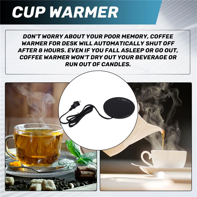 ABKR-1 Pcs 커피 머그잔 워머 8H 자동 차단 1-12H 타이머 캔들 왁스 워머, 2 온도 설정 122/140 ℉   검정색 미국 플러그