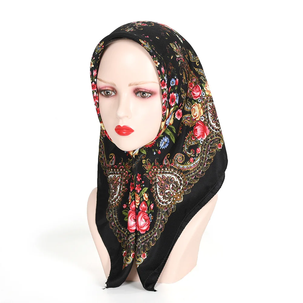 Ukrainian Scarf Shawl Headscarf Pareo Russian Women\'s Scarf Accessories Floral Print Ladies Hijab Bandana Head Wrap Slavic 70cm