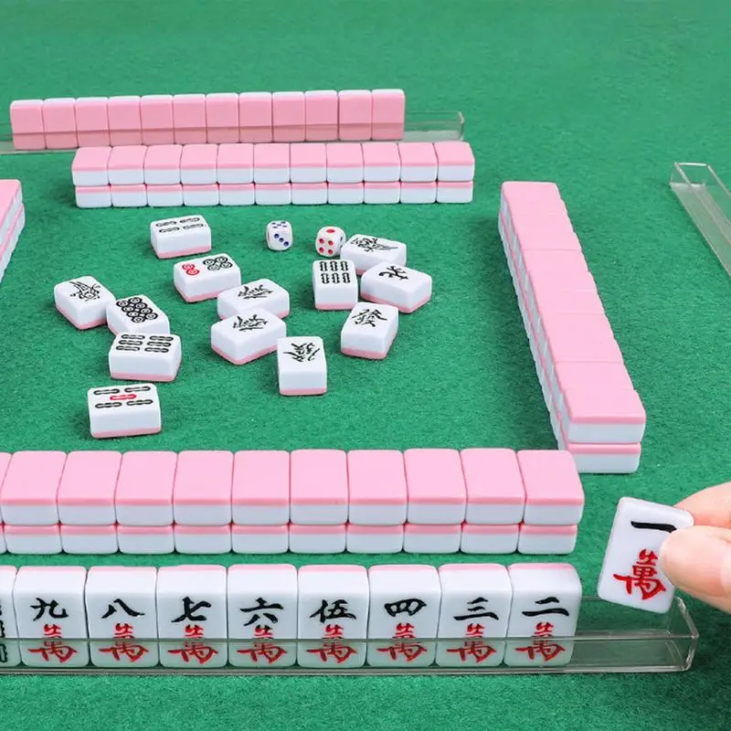 Chinese Traditional Mahjong Games Smooth Polishing Tile Games Travel Game Set No Odor Mahjong Set With Table Legs For On-The-Go