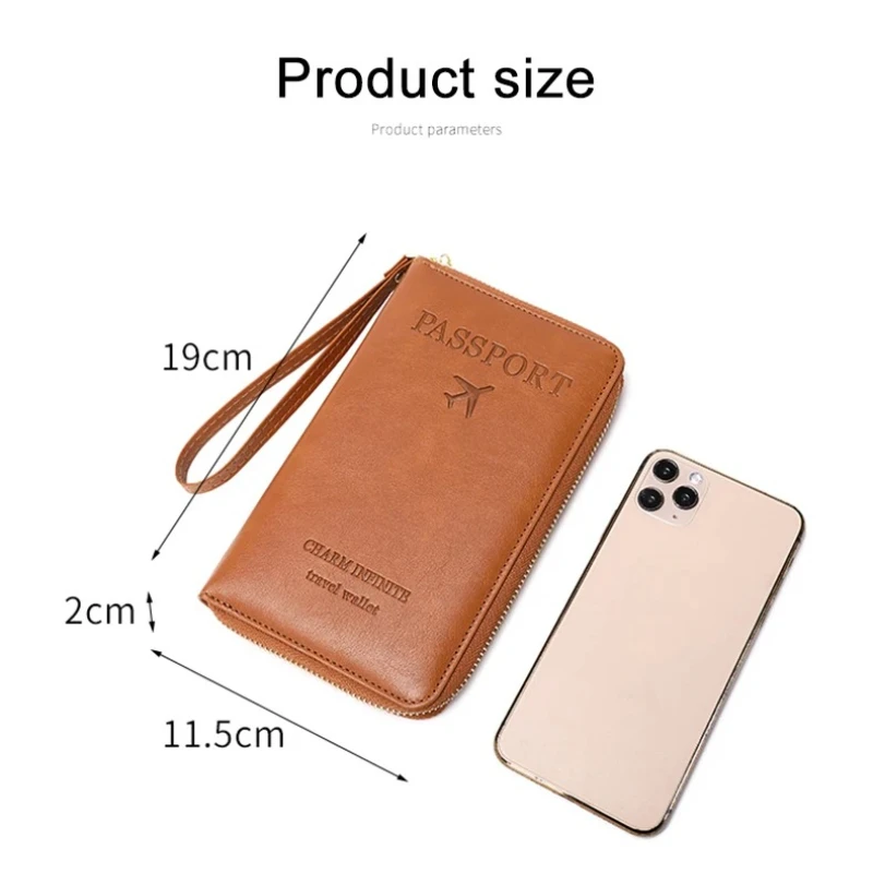 محفظة سفر، حامل تذكرة لحامل جواز السفر، حافظة بطاقات الائتمان، محفظة متعددة الوظائف بسحاب مع حزام معصم