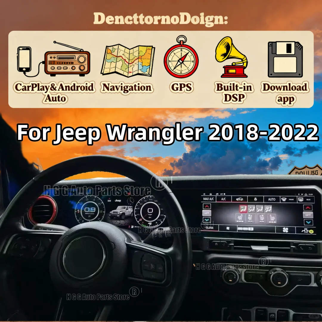 

Навигационная система с двумя экранами 24,6 дюйма для Jeep Wrangler 2018-2022, Android-видеоплеер, стерео, автомобильная мультимедийная система, CarPlay, аудио.