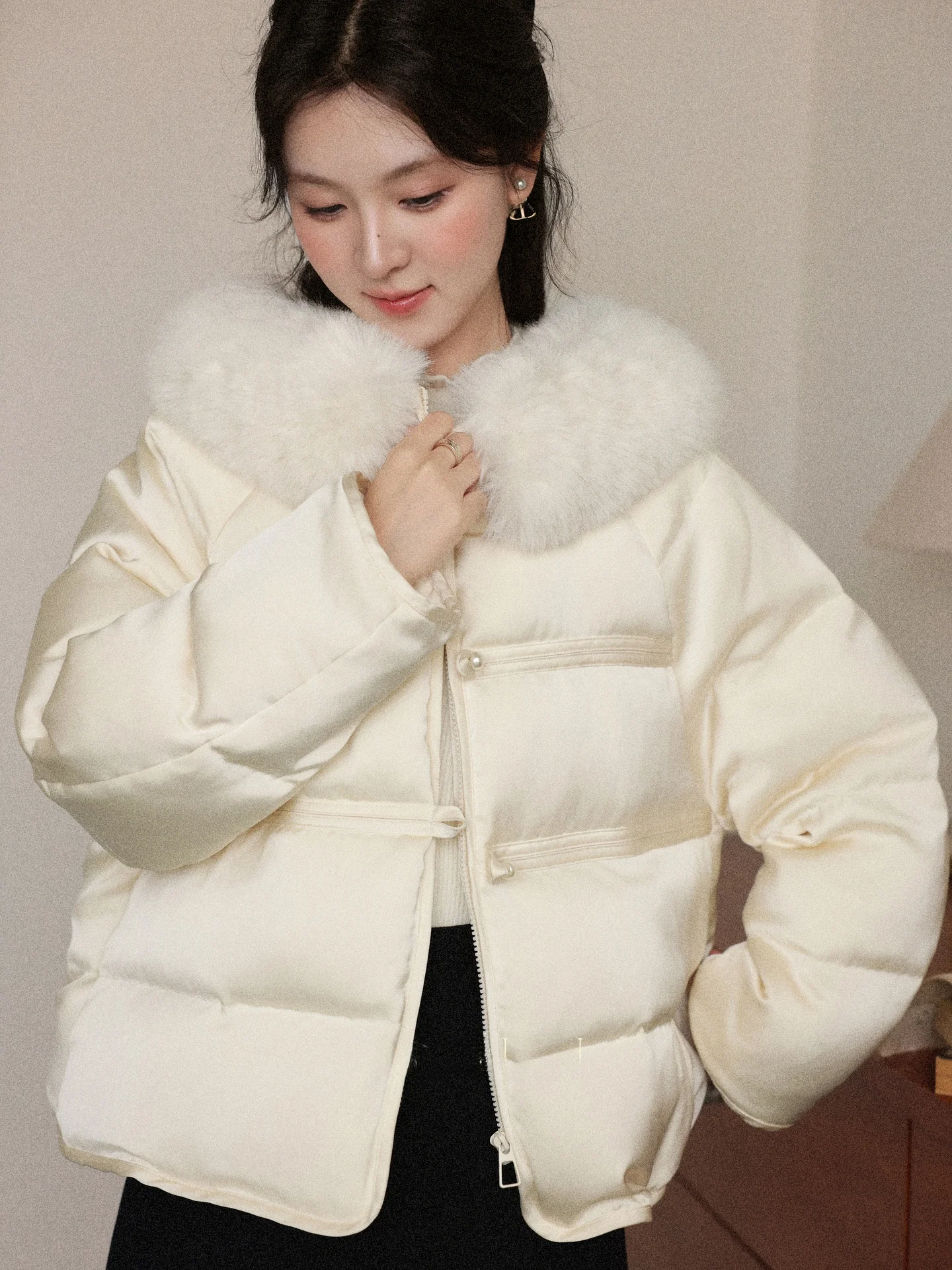 

Warm White Du down Puffer Jaet Women's Loose Fit Winter Coat Casual Sle Regular Sve Long Sve Mid-Length