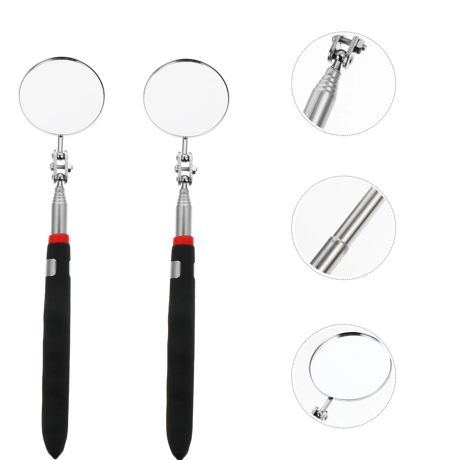 

2pcs Inspection Mirror Set Telescopic Car Round Swivel Retractable Flexible H 360 Degree Mirror Tool Auto Parts