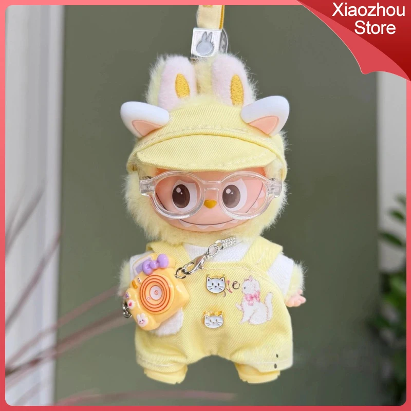 

Suitable For Labubu Clothing 4.0 Generation Secret Code In The Heart 10cm Mini Doll Clothes Cute Cartoon Yellow Cat Ear Set