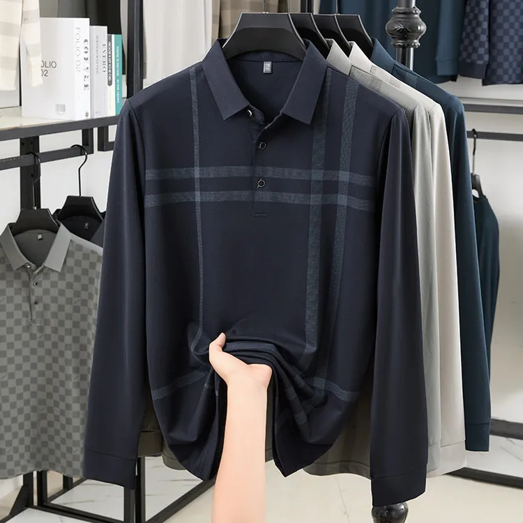 

2025 Men's Warm and Casual Long Sleeved Polo Shirt for Autumn and Winter
