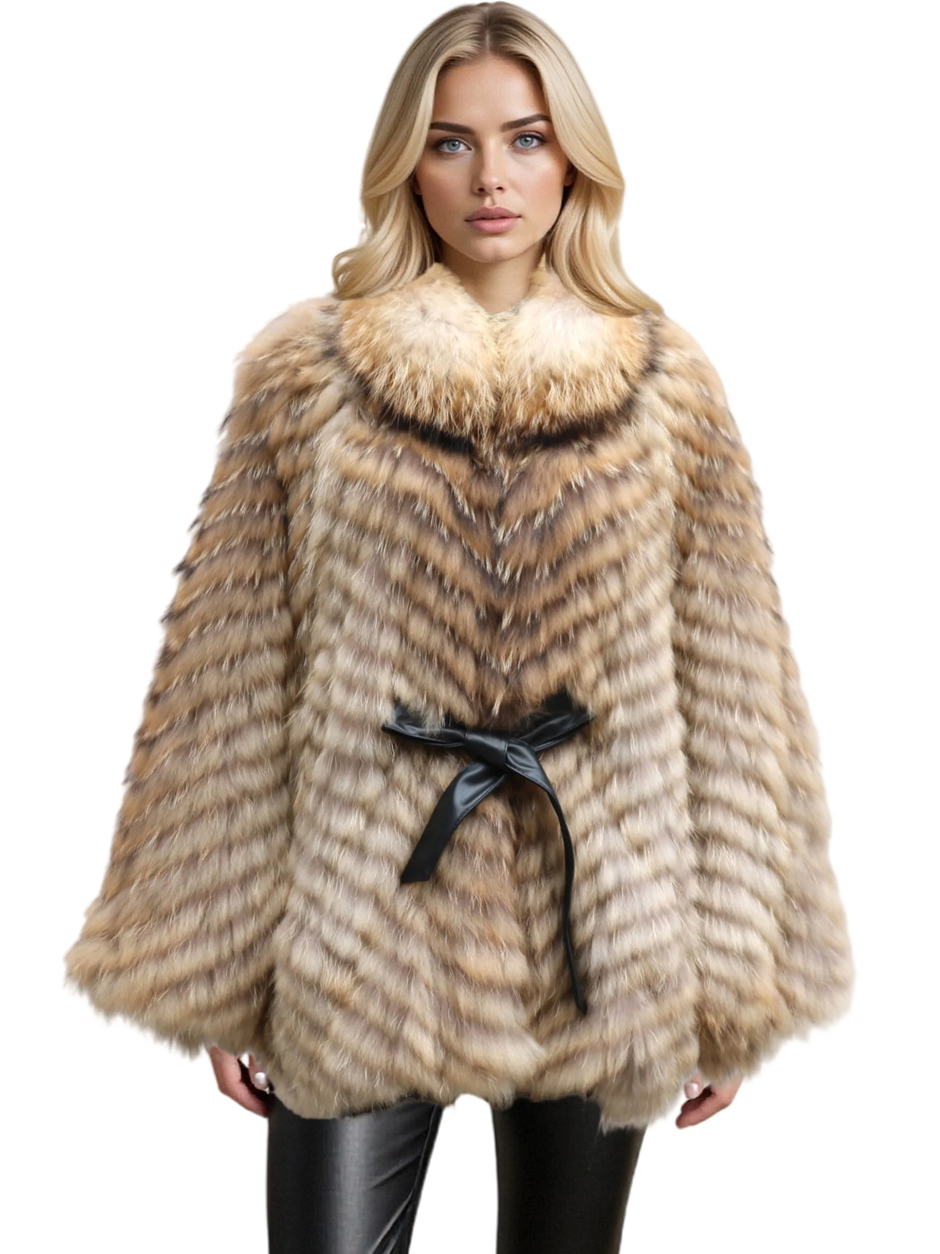 2026 Winter New Fur Strip Sewed Together Short Style Thin Raccoon Fur Fox Fur Coat Young Women's Coat