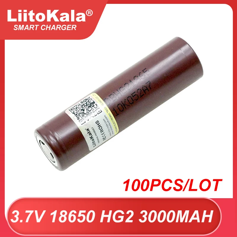 100PCS Liitokala HG2 18650 3000mAh Rechargeable battery 18650HG2 3.6V discharge 20A, dedicated batteries+DIY Nicke Cable