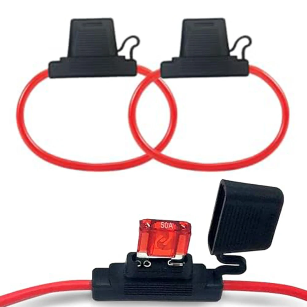 2Pcs 10 For AWG Inline Fuse Holder with 50A Blade Fuse for Automotive and Motorcycle DC 12V 24V 32V Electrical Circuit Safety