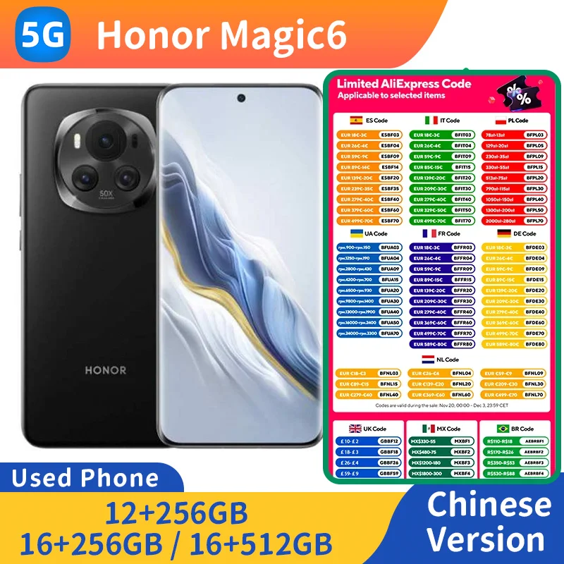 Honor Magic 6 5G CPU Snapdragon8 Gen3 6.78 بوصة 2800x1264px شاشة 50MP كاميرا 5450mAh شحن 80W هاتف مستعمل