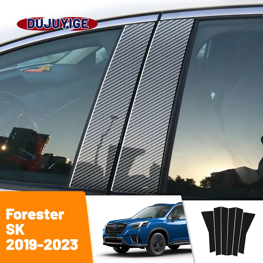 For Subaru Forester SK MK5 2019-2023 2020 2021 2022 Carbon Fiber Window Door Column Deal B C Pillar Post Cover Trim Sticker