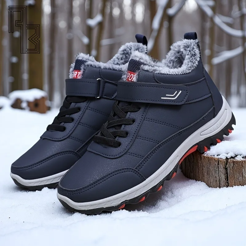 

2025 Winter New Snow Boots for Men, Fashionable Plush Thick Cotton Boots, Waterproof High Top Snow Boots