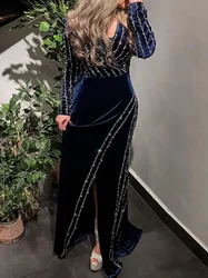 Sexy Mermaid blue canary shimmering sequin long sleeve side slit elegant gorgeous formal occasion ball party evening dress