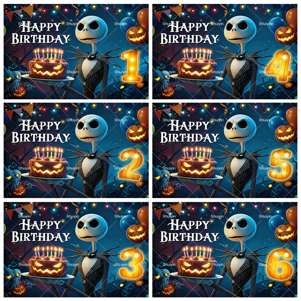 

Halloween Jack The Nightmare Before Christmas Kids Happy Birthday Party Decorations Backdrop Baby Shower Custom Name Age Banner