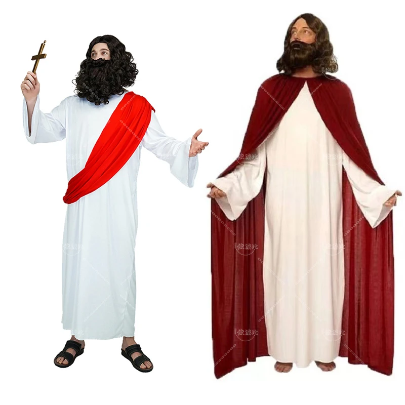 

Halloween Men Jesus Cosplay Costume White Long Jesus Robe Fancy Dress Adult Men Jesus Role Play Party Costumes