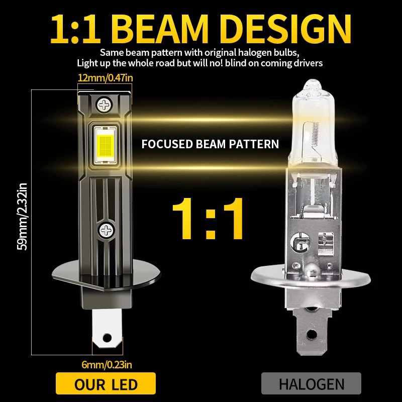 

﻿ 2PCS Canbus Error Free H1 LED Headlight Bulbs Super Bright Car High Beam Low Beam Plug & Play Mini Size Fanless 6500K White
