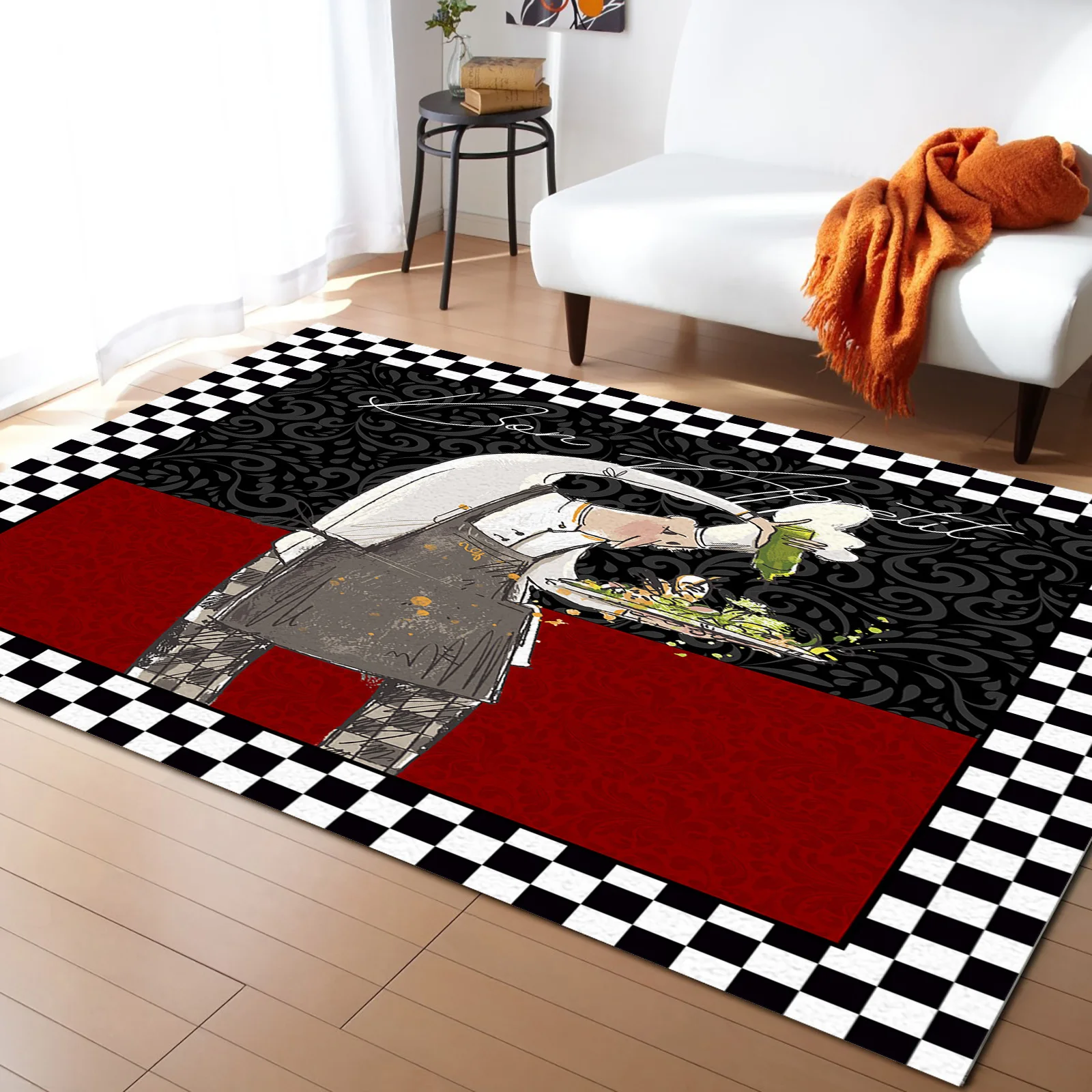 

Black White Chefs Retro Texture Carpet Area Rug Children's Room Living Room Bedroom Large Rug Home Play Decoration Floor Mat