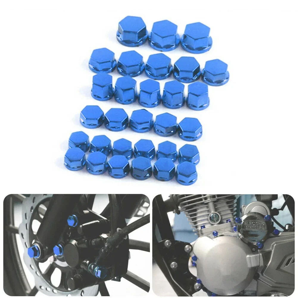 

30pcs Screw Cap 1.4cm(3pcs) Blue Plating 0.8cm(12pcs) 1.2cm(5pcs Durability Motorcycle Screw Nut Bolt Cap Covers