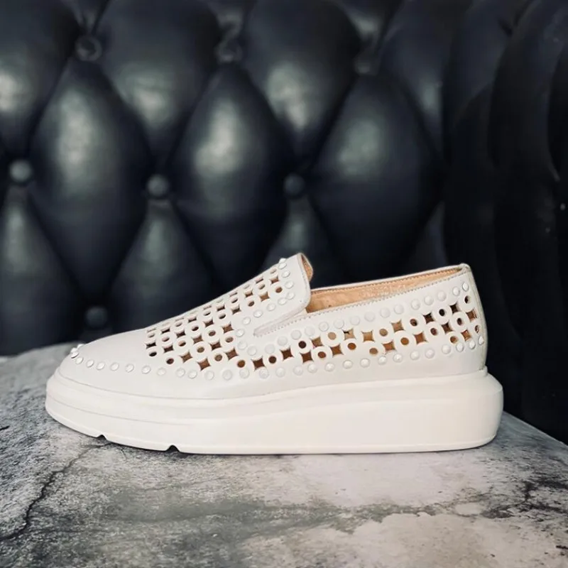 2023 Cut out White Platform Shoes for men Fashion Cow Leather Height Increasing Gentlemen Casual Shoes