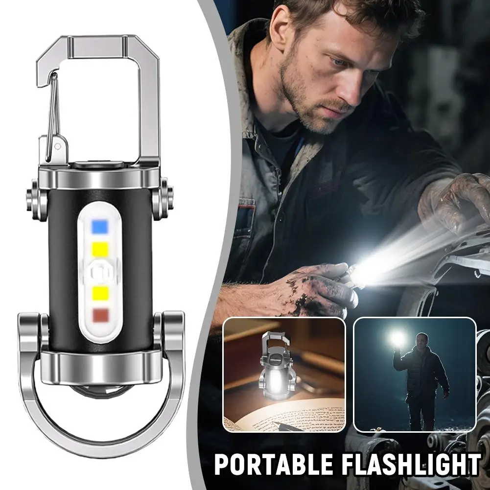 Mini USB Rechargeable LED Flashlight Keychain Portable Waterproof Camping Pocket Lamp Keyring Hanging Light Outdoor Gear