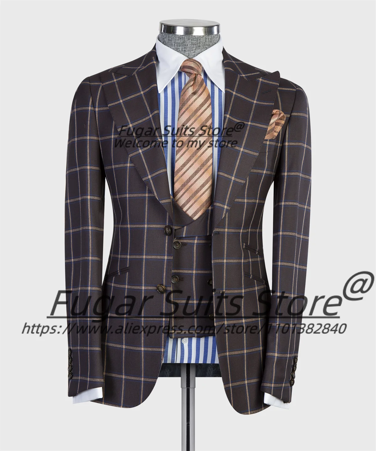 

British style Business Plaid Men Suits Office Work Male Blazers Slim Fit Peak Man Prom Tuxedos 3 Pieces Sets Classic Ropa Hombre