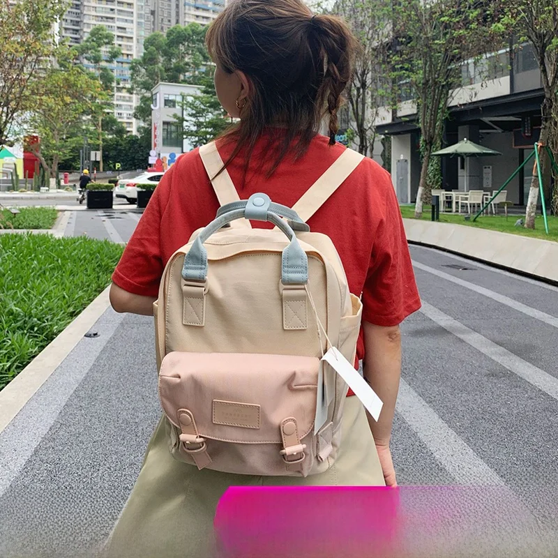 Doughnut Mcngbcnt Canvas Bapa Large Capaci Student Bookbag New Color Double oulder Bag Korean Sle College Wind
