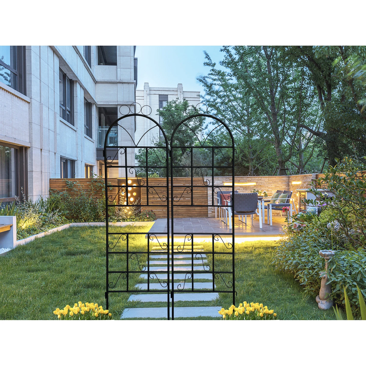 1Set (2pcs) Metal Garden Trellis for Climbing Plants Outdoor Rustproof Plant Support-Black